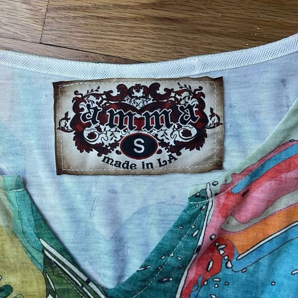 AMMA Made In LA Top Size Small Colorful Artsy Tunic Multicolor Vibrant - Picture 4 of 7